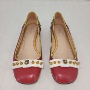 GUCCI Gold Studded Red White & Blue Ballerina Flats Shoes Size 38.5